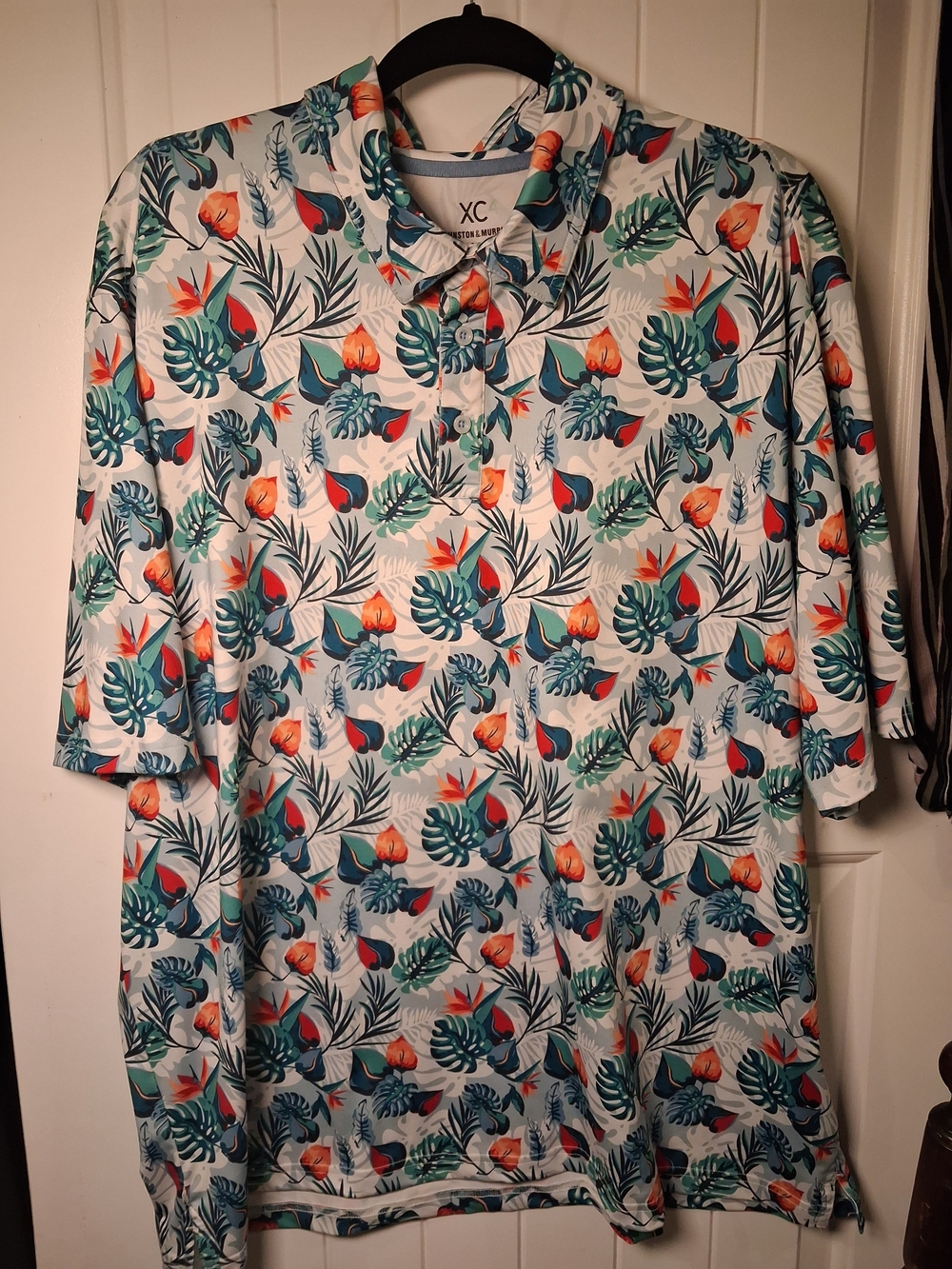 Johnston & Murphy XC4 Tropical Floral Polo in Teal, Orange & White